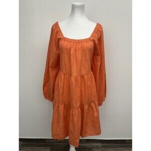Universal Thread Women’s Tiered Mini Dress Orange Square Neck Size XL W/Pockets